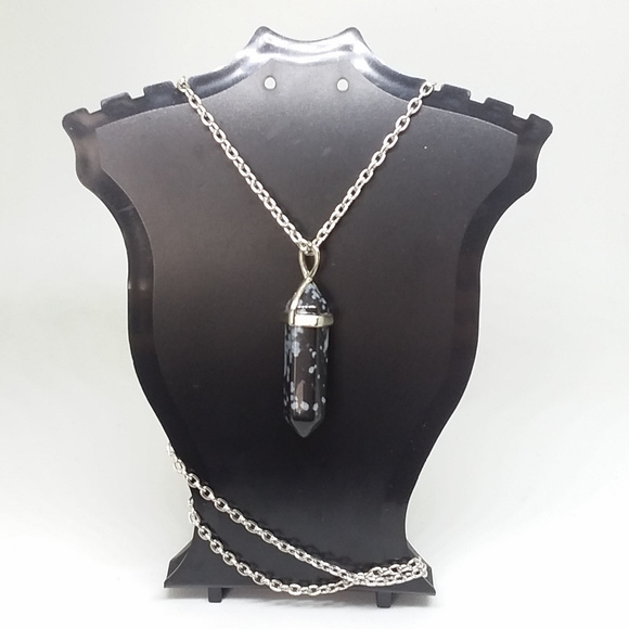 Snow Jasper Stone Hexagon Point + 18" Chain - Picture 2 of 2